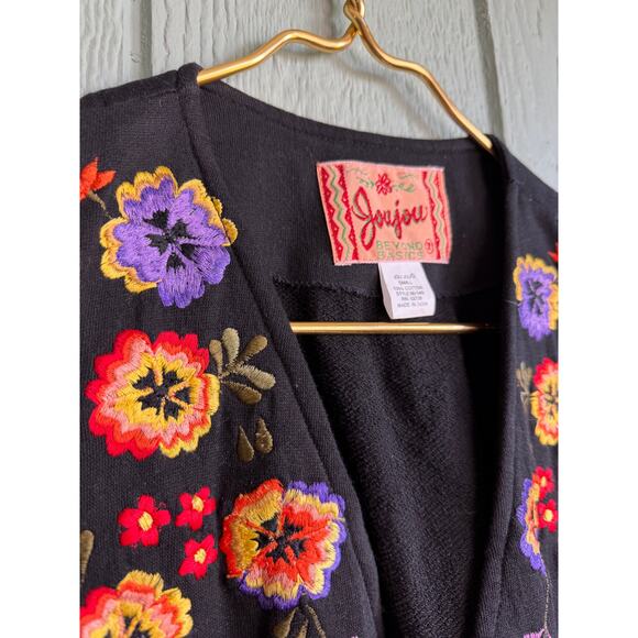 Vintage Joujou Black Floral Fringe Embroidered Vest, Size Small - Picture 3 of 4